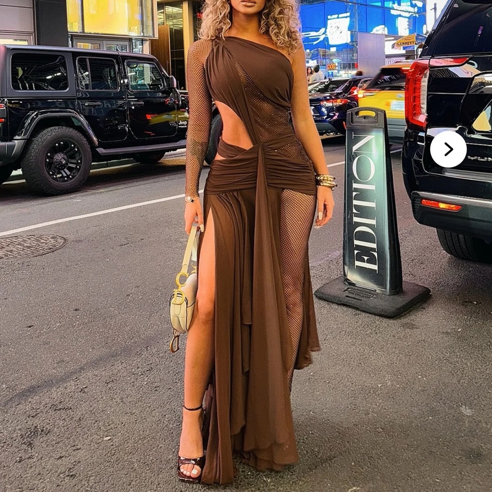 Fashion Nova One Shoulder Brown Dress